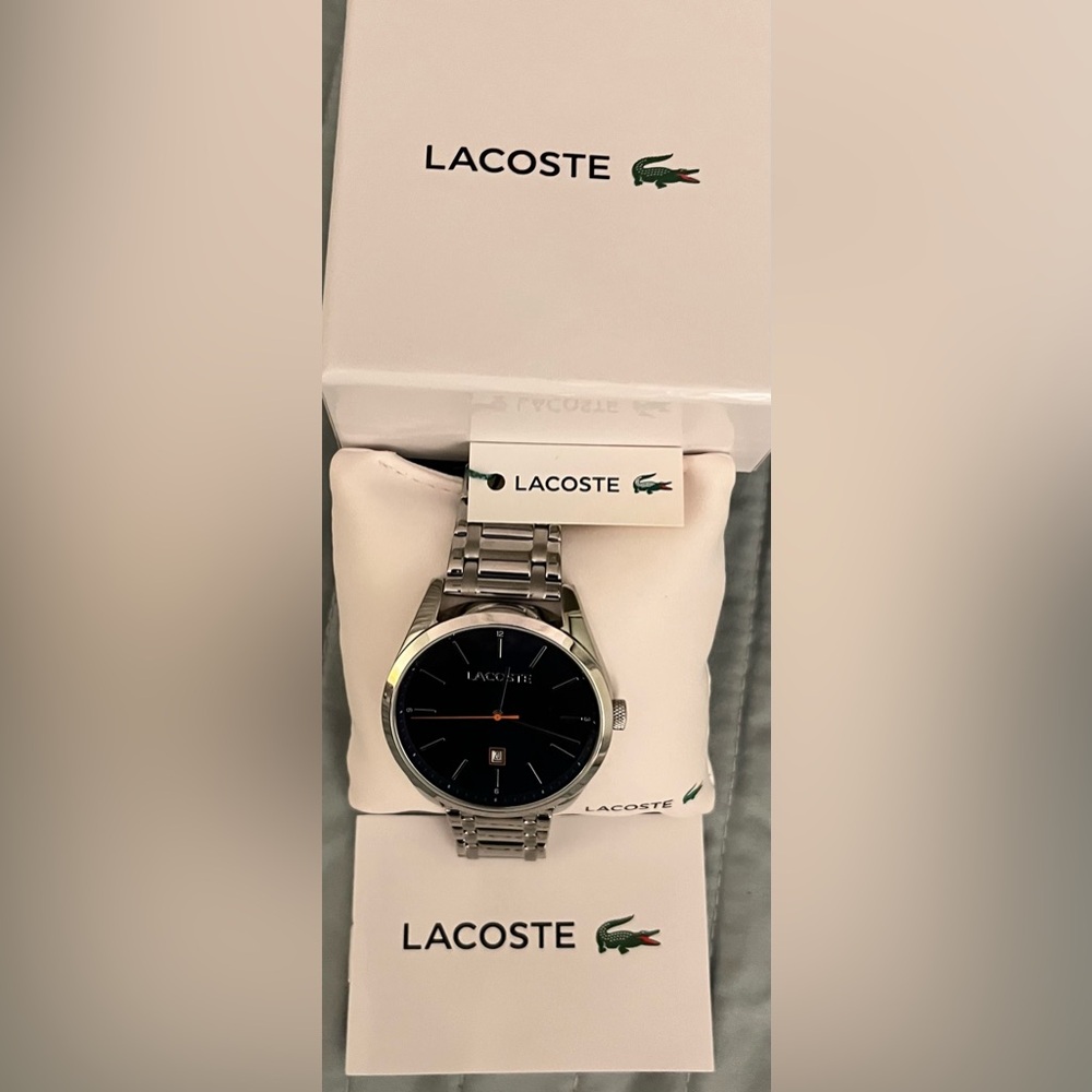 Lacoste Black Dial Stainless Steel Watch with Orange Second Hand❤️